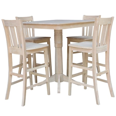 International Concepts 36 in. x 36 in. Square Top Pedestal Table With 4 Bar Height Stools Set of 5 K-3636TP-27B-S103-4